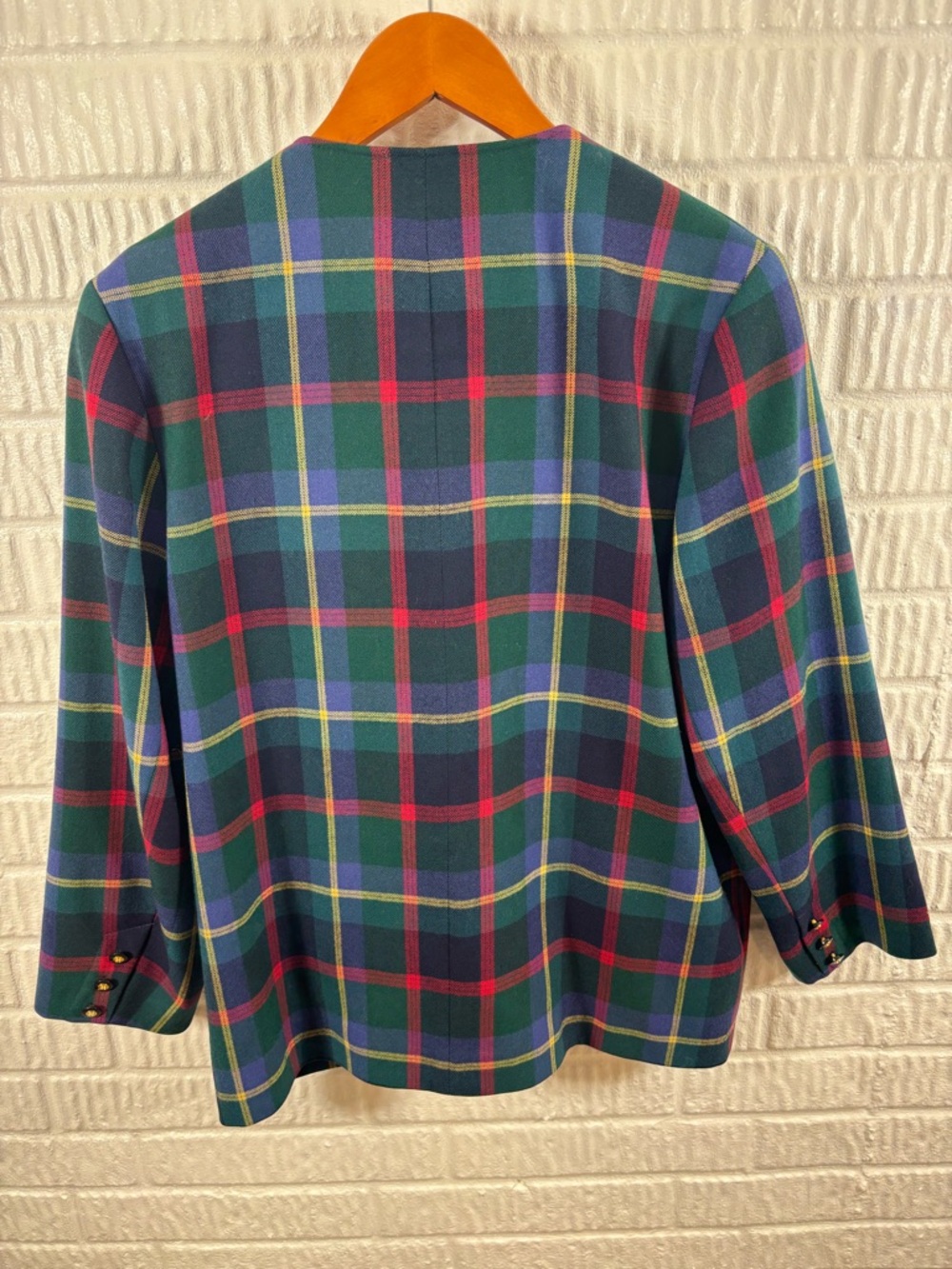 Avoca Collection Women's Irish Wool Blazer Navy Forest Red Plaid Vintage Medium - Picture 3 of 4